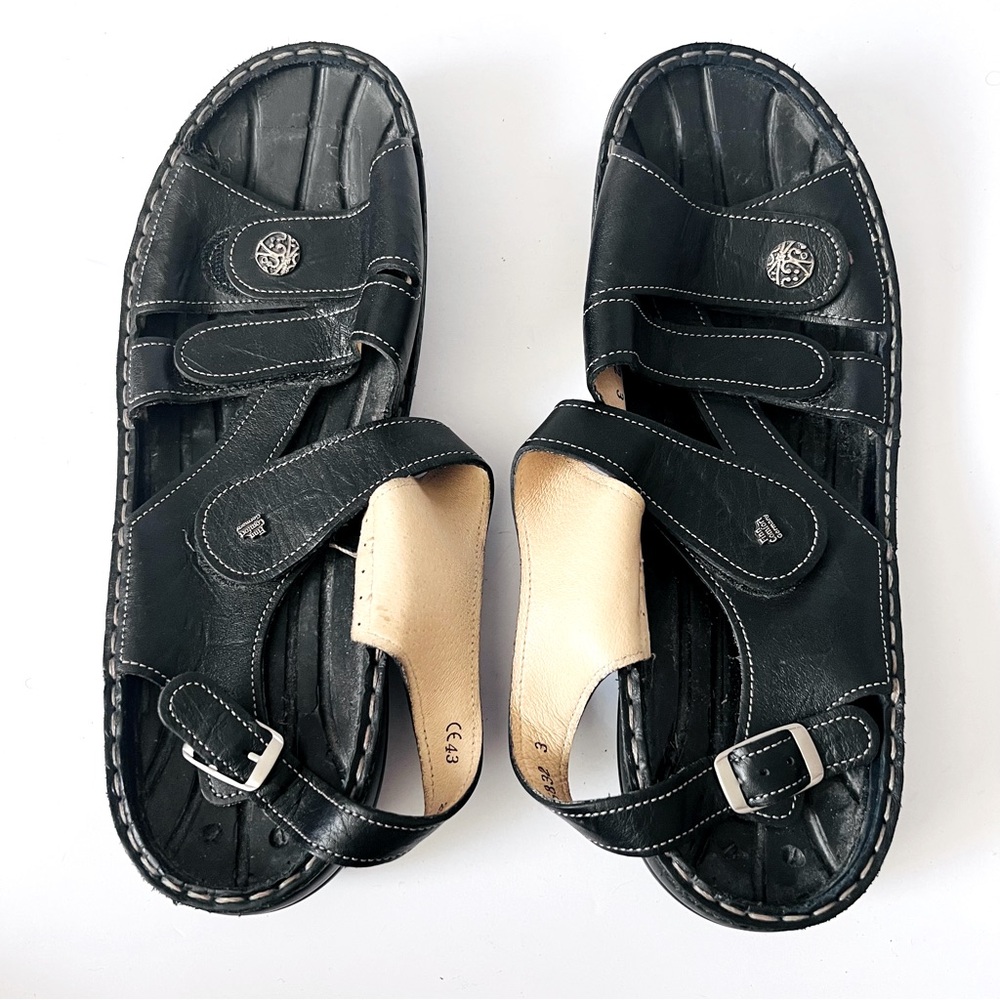 Finn Comfort BLK Leather Sandals NO INSOLES SZ 43/9.5 Comfy Grandpa Hipster Boho
